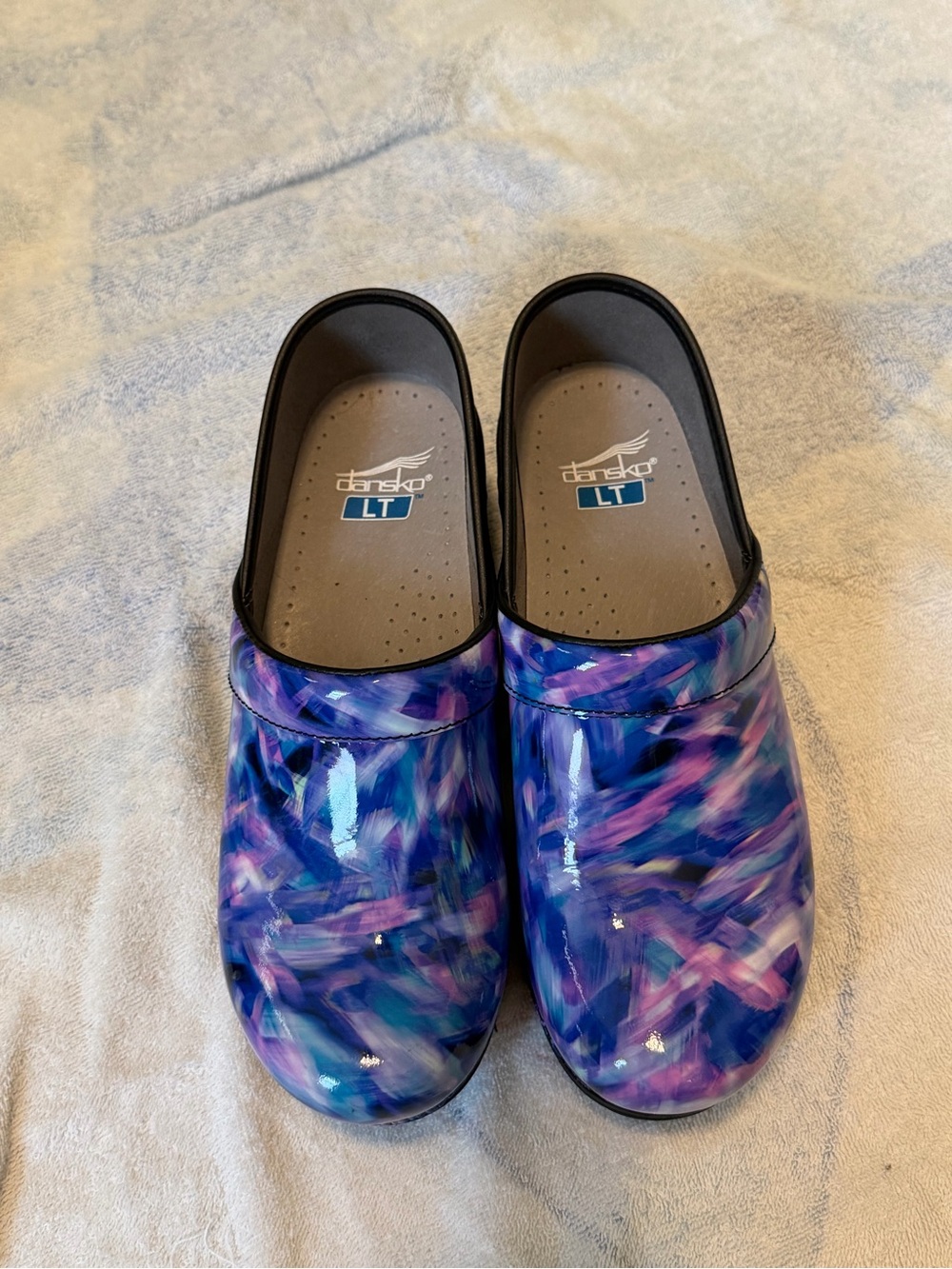 Dansko LT Women’s Slip-On Clogs in Purple and Blue Brushstroke